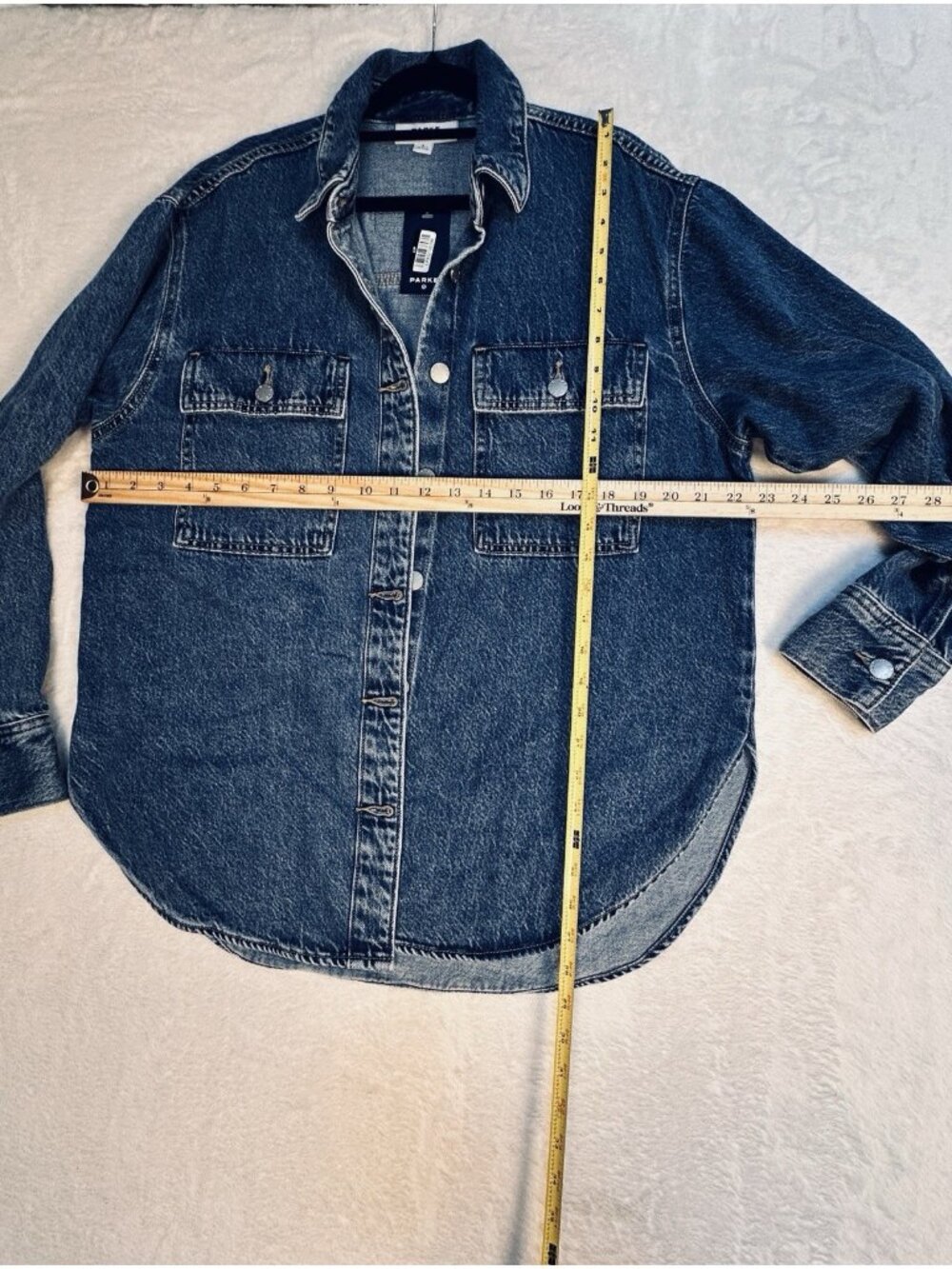 Parke Target Denim Shacket Shirt Jacket Dark Wash Oversized Button Front Small - Picture 14 of 16